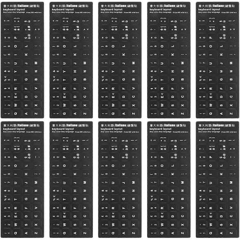 Lot de 10 autocollants pour clavier, fond noir et lettrage blanc.-18.00X6.50X0.50CM-White (1/4)