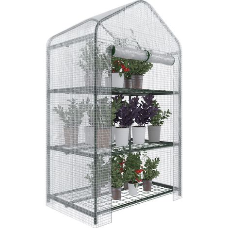 Serra A 3 Ripiani Da Giardino Per Orto Telaio In Acciaio Verniciato Telo In PVC Trasparente Porta Avvolgibile Apertura A Cerniera Protezione Piante Giardinaggio Design Sunnyside 69 x 49 x 125 Cm (1/5)