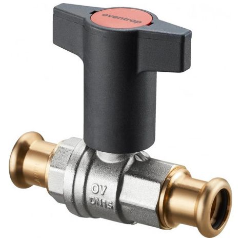 OVENTROP Robinet à tournant sphérique avec poignée à manette en plastique Optibal avec raccord à sertir PN 16 DN 32, 35 mm, laiton nickelé, 1077166