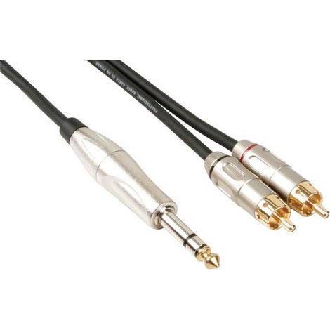 HQ-Power Câble RCA-jack, 2 x RCA mâle, 1 x jack 6.35 mm, stéréo, 6 m, parfait pour la transmission sonore (1/4)