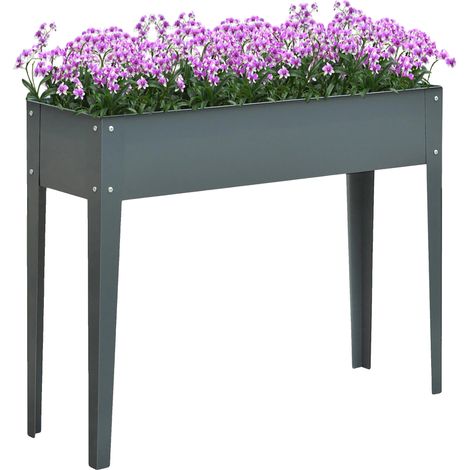 Jardinier surélevé, 3 trous de drainage, composite de bois durable, Gris Foncé (1/2)