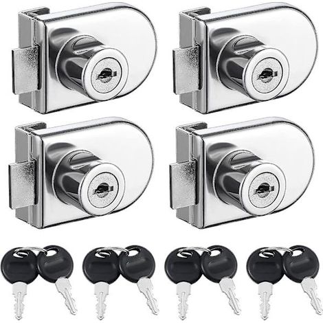 Set mit 4 bohrfreien Schlössern für Glasvitrinentüren – Einzeltürschlösser mit passenden Schlüsseln, Sicherheitsschlösser für Doppeltüren – Geeignet für 5 bis 8 mm Glas (1/5)