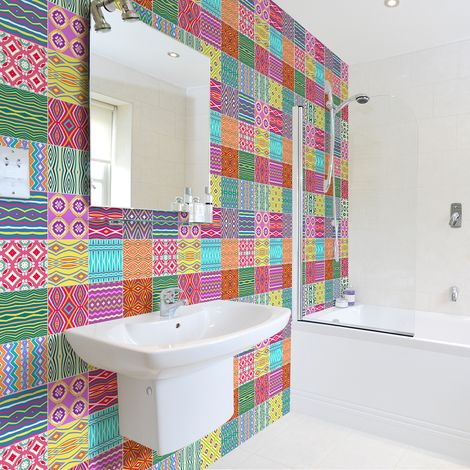 Sticker Mural Carrelage adhésif Cuisine Salle de Bain - 60 STICKERS CARREAUX DE CIMENT AZULEJOS DORIAH - 60stickers10x10cm (1/5)