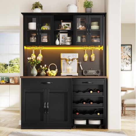 Schrank mit Rollwagen, LED-Beleuchtung, 140x38x180 cm, MDF OKMYHOME (1/5)