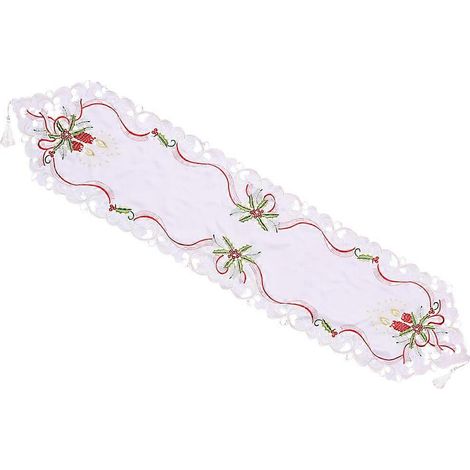 Chemin de table brodé de Noël, nappe triangulaire blanche, décoration de table (1/5)