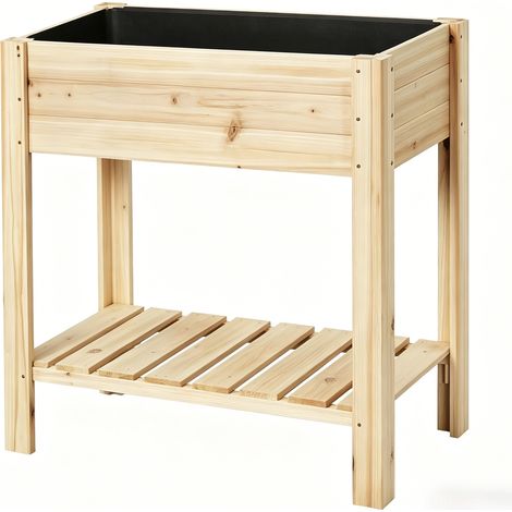 Fioriera rialzata in legno di abete con ripiano inferiore 80 x 40 x 75 cm (1/5)