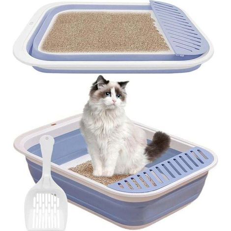 Bac à Litière pour Chat, Grande Maison de Toilette Pliable avec Pelle à Litière, Portable, Entrée Basse, Toilettes de Voyage avec pédale de Sable tombante pour Chats jusqu'aux Chats Plus âgés (1/4)
