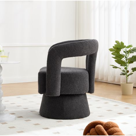 Fauteuil pivotant 67x55x74 cm gris foncé, boucle, base métal, dossier enveloppant MEUBLIV (1/5)