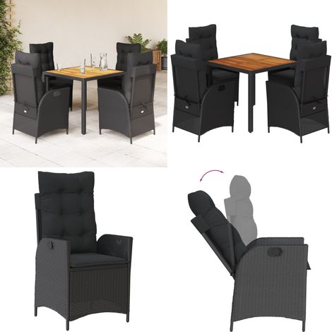 5-tlg. Garten-Essgruppe mit Kissen Schwarz Poly Rattan - Gartentisch - Gartenstuhl (1/5)