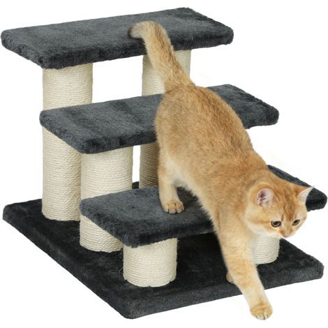 Dewalt –Escalier pour chien, escalier pour chiens et chats, escalier pour chat équipé de griffoir, divan, couleur grise foncé, rampe pour chien, aide à l'accès au lit, canapé, 3 marches, 34 cm d'haute (1/5)