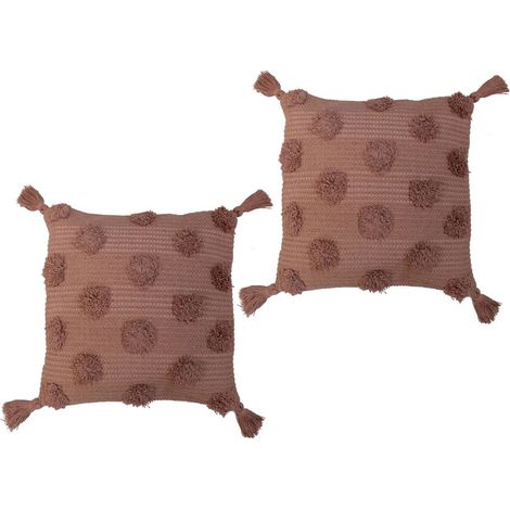 Lot de 2 coussins 40x40 cm à pompons en coton vieux rose - POMPY
