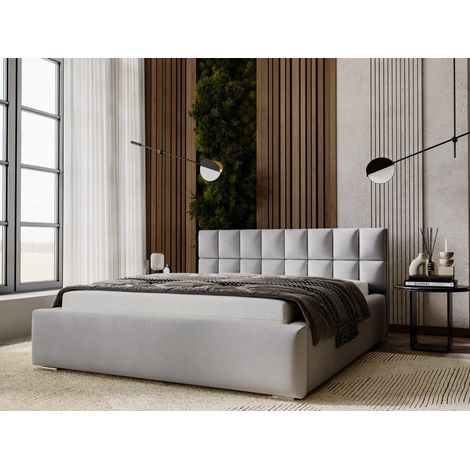 Lit rembourré avec rangement 120x200 velours gris clair Hugo (1/5)