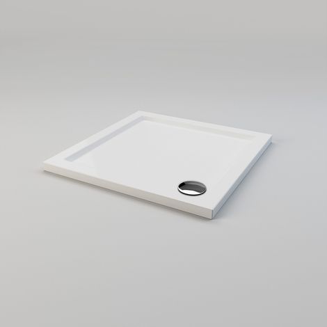 ELEGANT Square Low Profile Shower Tray Corner Tray for Shower Enclosure Cubicle + Waste Trap 760 x 760 x 40 mm (1/5)