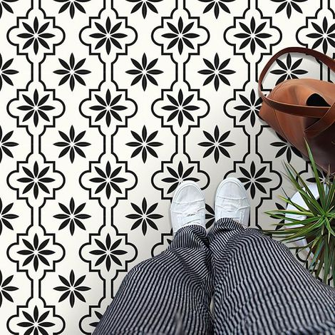 20 Pack Peel and Stick Floor Tiles 20 x 20 cm Waterproof for Bathroom, Kitchen, Fireplace, Pet Kennel, Stairs, Bedroom, Black and (1/5)