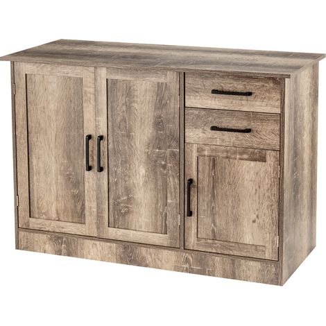 Credenza cucina 2 cassetti 3 ante 1 ripiano regolabile mobile buffet terra multiuso Grigio (1/4)