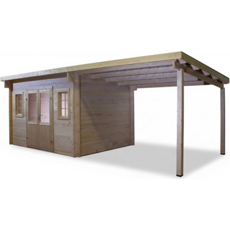 Caseta de jardín de abeto de 374x274 cm – Grosor de pared: 42 mm – Techo de acero galvanizado – Con leñera – FA4030.02B Foresta (1/3)