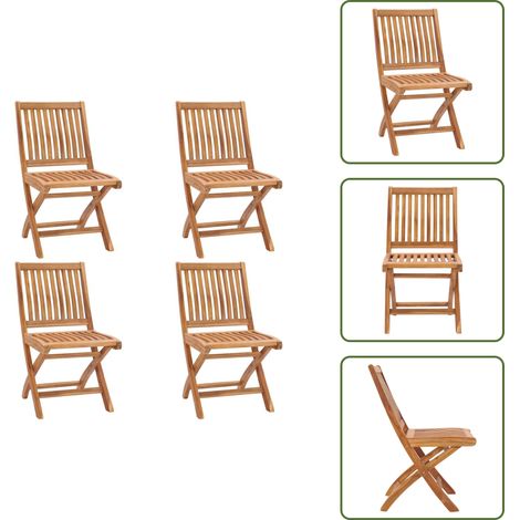 The Living Store Chaises pliables de jardin lot de 4 Bois de teck solide - Chaises de jardin pliables (1/5)