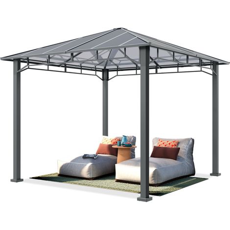 TOOLPORT Gazebo giardino 3x3 m, telaio alluminio, tetto policarbonato 8 mm (1/5)