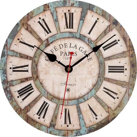 Horloge Murale Vintage Style Industriel - Design Rétro Silencieux en Bois Moderne pour Chambre, Cuisine, Salle de Bain, Bureau, Hôtel (Noir) - MODOU (1/5)