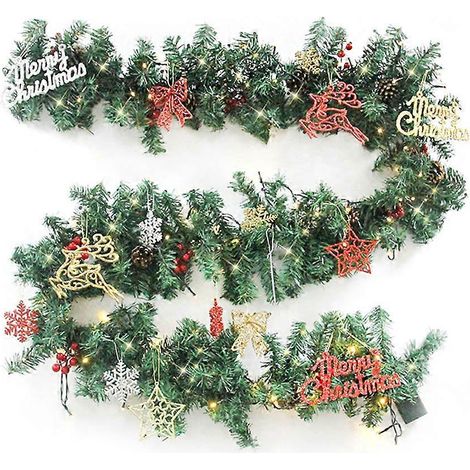 Fuß lange LED-Weihnachtsgirlande aus Rattan mit roten Beeren, dekorativer künstlicher Weihnachtsbaum