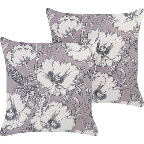 Conjunto de 2 cojines gris blanco crema 45 x 45 cm poliéster patrón floral Sophora