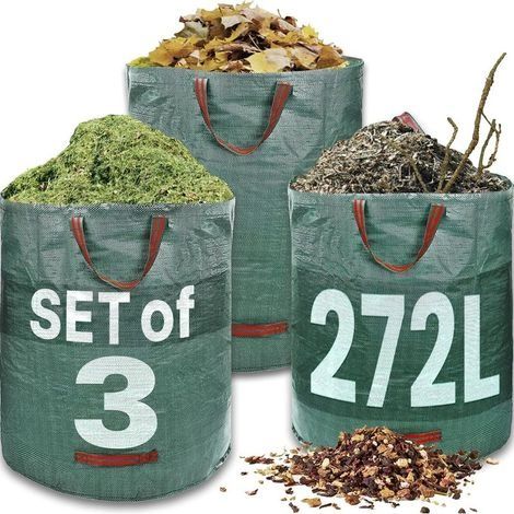 Sacs à déchets de jardin robustes 272 litres 3 sacs Poignées industrielles et tissu Sacs à déchets réutilisables de haute capacité pour jardin/déchets verts (1/5)