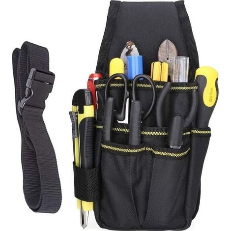 Einture Porte Outils, Sac de Ceinture pour Outil de Quincaillerie, Sac à Outils Multifonctionnel, 15 Poches Professionnel et Compact Oxford Double épaissie Imperméables pour Électricien Techn (1/4)