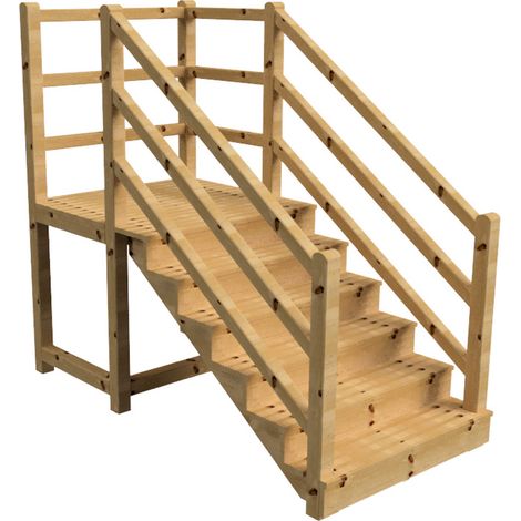 MILANO - Escalier en bois 6 marches H105 cm - avec contre-marches - Palier L120 x P116 cm - Escalier rambardes des 2 côtés,Palier à droite et en face
