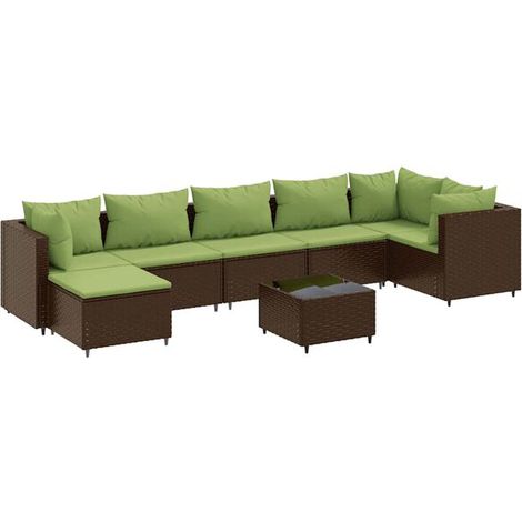 Ensemble de Meubles de Jardin en Rotin Synthétique 8 Pièces avec Coussins, Mobilier d'Extérieur Tressé Marron pour Terrasse et Patio (1/5)