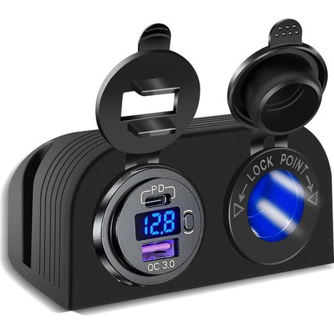 Chargeur de voiture universel QC3.0 à charge rapide avec allume-cigare et témoin lumineux LED pour voitures, camping-cars et bateaux (1/5)