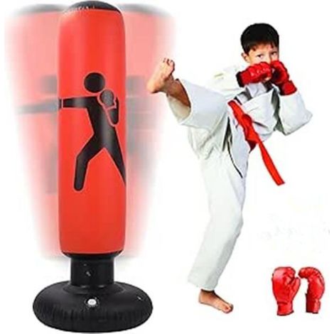 Sac de Boxe Gonflable - 160 cm - Pour Enfant - Base Stable - Gants Inclus (1/4)