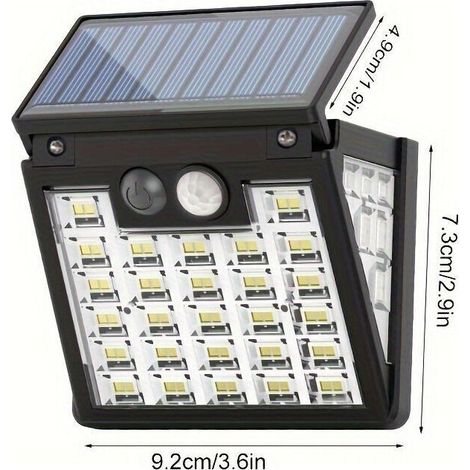 72-LED-Solarwandleuchte mit Bewegungsmelder – 3 Modi für die Außenbeleuchtung, dreiseitige Lichtverteilung für Garten, Terrasse und Patio (1/5)
