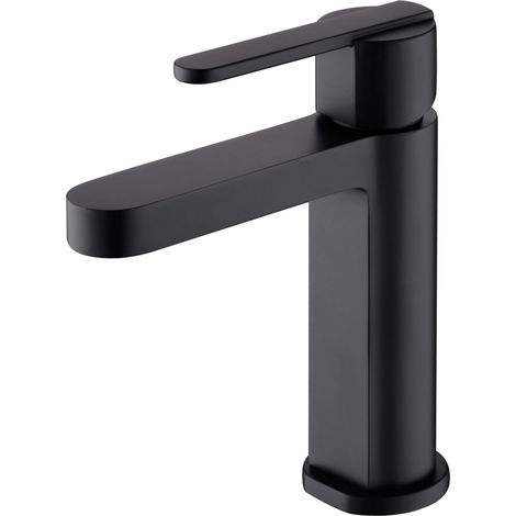 IMEX Miscelatore lavabo monocomando nero opaco in ottone con cartuccia ceramica Ø28 mm TOP e set 2 flessibili 3-8 per installazione sicura Modello Imex-BDR001-1NG