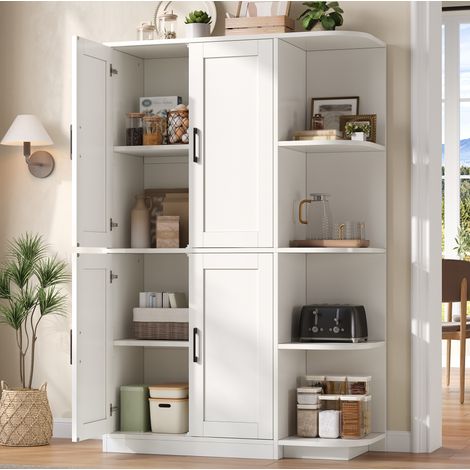 Mueble de almacenamiento alto de 4 puertas y 4 nichos, MDF blanco 103 x 40 x 163 cm HAVRYA (1/5)
