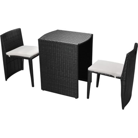 3-tlg. Bistro-Set mit Auflagen Poly Rattan Schwarz vidaXL (1/5)
