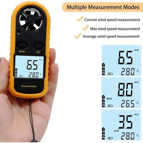 Anemometre Portable, Anémomètre Numérique Haute Précision (±5%) avec Rétro-éclairage LCD, Anémomètre Portatif pour Extérieur (1/5)