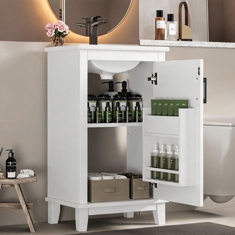 Meuble sous vasque blanc 51 x 34 x 83 cm avec lavabo en céramique (1/5)