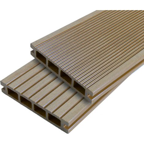 Doppelzellige Terrassendiele aus Verbundholz – Farbe – Hellbeige, Dicke – 25 mm, Breite – 14 cm, Länge – 240 cm, überdachte Fläche in m² – 0,336