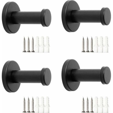 Porte Manteau Mural 4 PCS Patere Murale Acier Inoxydable Crochet Porte Manteau Pour Vêtements Chapeau Serviette Peignoir Patère Murale Pour Salle De Bains Cuisine Salle De Séjour (Noir)