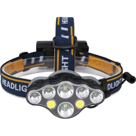 Lntyq Lampe frontale LED rechargeable, lampe 8 LED ultra puissante avec 18 000 lumens, lampe frontale étanche et légère, parfaite pour le camping, la pêche, la grotte, le jogging et la randonnée