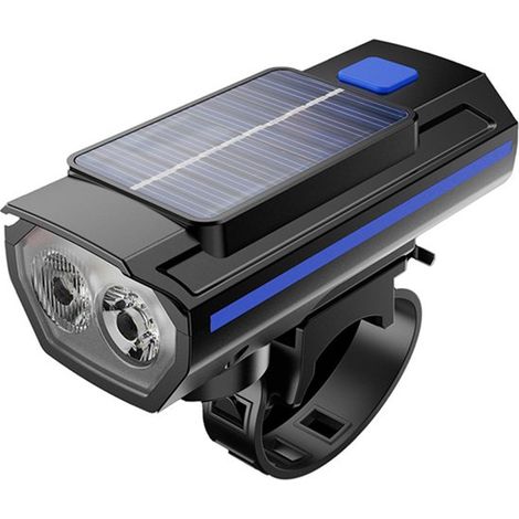 Faro universale per bicicletta con clacson, luce multifunzione a energia solare, alta luminosità e lunga portata.