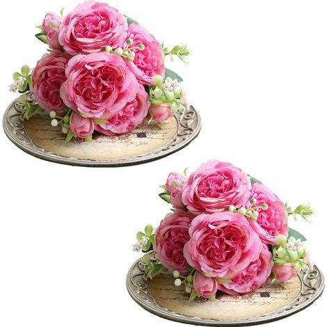 1 Strauß künstlicher Blumen, hochwertige Seide, Drahtstiel, Hochzeitsdekoration, für drinnen und draußen (1/5)