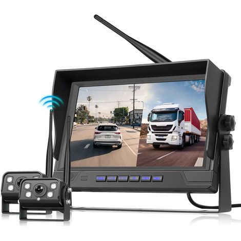 Caméra de Recul Numérique sans Fil, 2 Caméras avec Moniteur IPS 9 Pouces, Caméra de Recul étanche IP68 BSD Vision Nocturne Retournement d'image Vidéo en Boucle pour Camion/Remorque/Camping-Car/Bus (1/5)