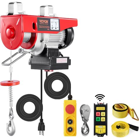 Palan Électrique, Charge Double Câble 200 kg, Télécommande Filaire 4,2 m et Sans Fil 100 m, Hauteur Levage Câble Simple 12 m, Élingue Simple Double, Arrêt d'Urgence, pour Garage, Entrepôt, Usine (1/5)