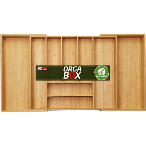 ORGA-BOX UNIVERSAL Besteckkasten aus Bambus verstellbar für Schubladentiefe 473 mm (Innenmaß) für Schrankbreite 700 - 900 mm bis 9 Fächer (1/5)