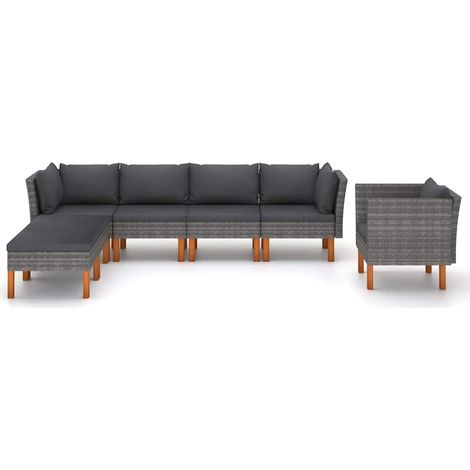 Maison Exclusive - Salon de jardin 7 pcs Résine tressée et bois d'eucalyptus Gris (1/5)