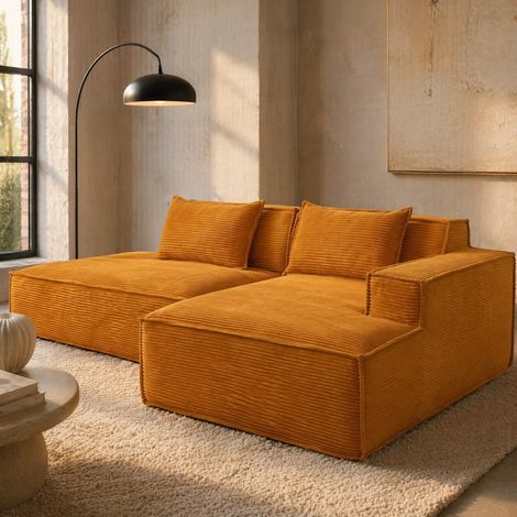 DESMIU Canapé Droit 235 cm pour Petit Espace avec Coussins, Ressorts Ensachés, en Polyester, Moutarde (1/5)
