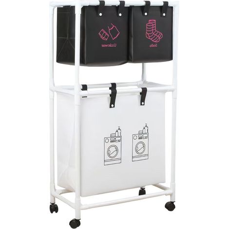 TrAdE Shop Traesio - Cesto Portabiancheria Sporca Multifunzione A 2 Strati Con Ruote Carrello Portatile Lavaggi - (1/4)