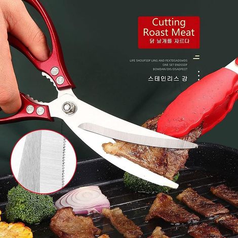 Küchenschere aus Edelstahl für den Grill, dick, robust, ultrascharf, professionell, multifunktional, für Steak und Hähnchen (silber).