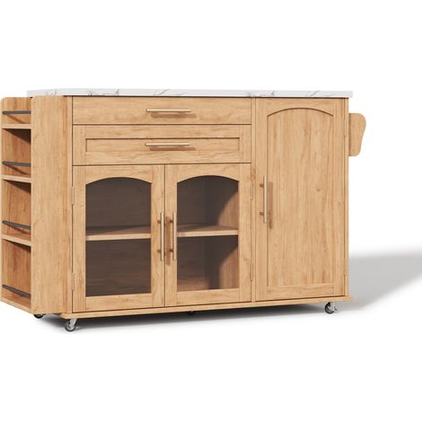 Mobile Kücheninsel mit klappbarer Platte 120 x 70 x 88,4 cm aus MDF, Natur (1/5)